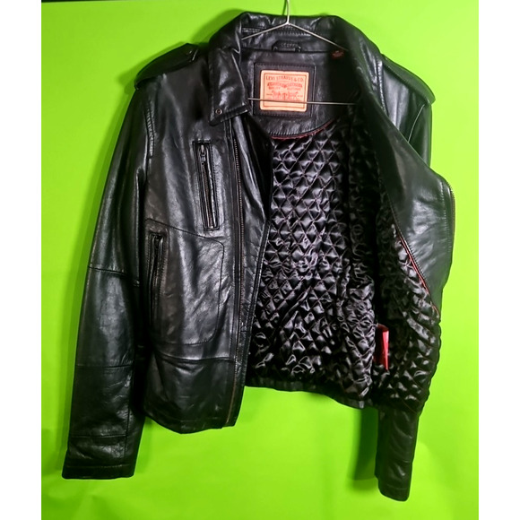 LEVI STRAUSS Co. BLACK LEATHER MOTORCYCLE BIKER JACKET-WOMEN-M -5 POCKET - Picture 4 of 13